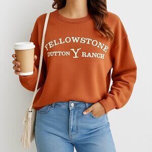Yellowstone Dutton Ranch M Sweatshirt Pullover Crewneck Rust Western Graphic
